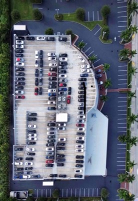 Commercial parking lot aerial view