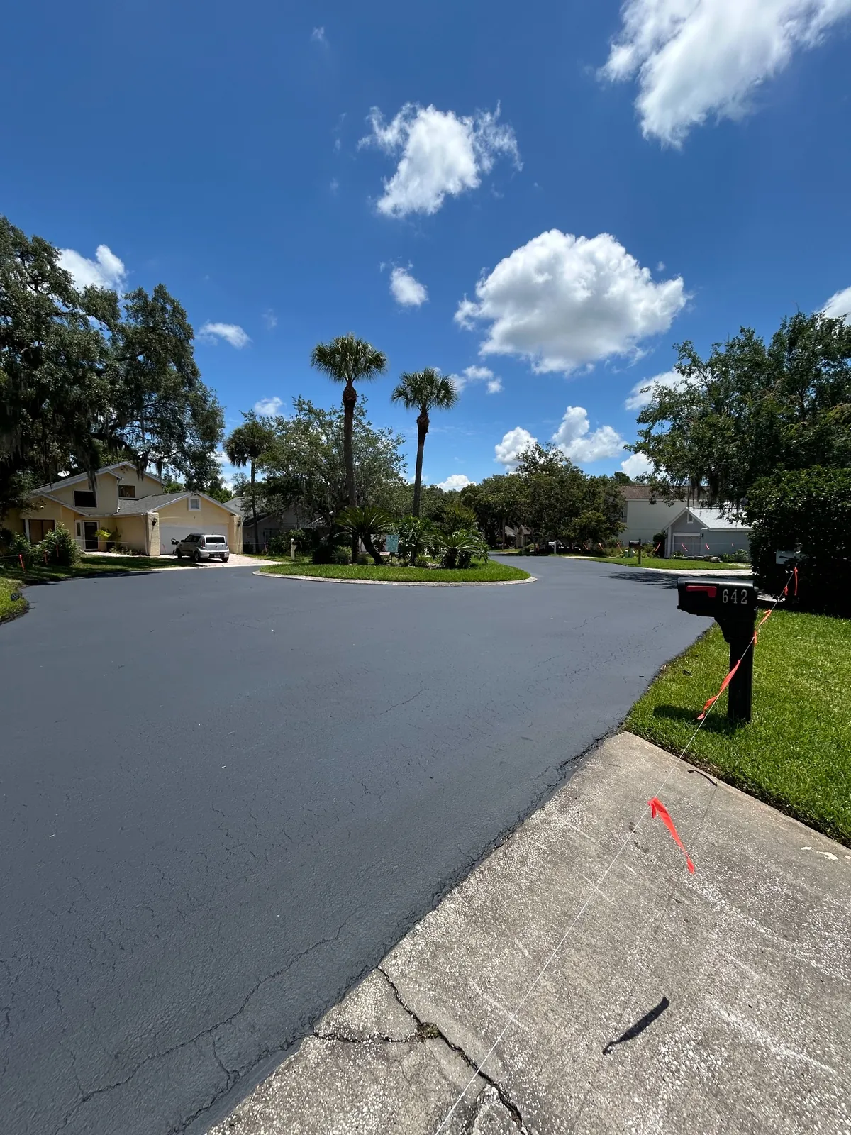 Residential street sealcoating in an Ormond Beach community